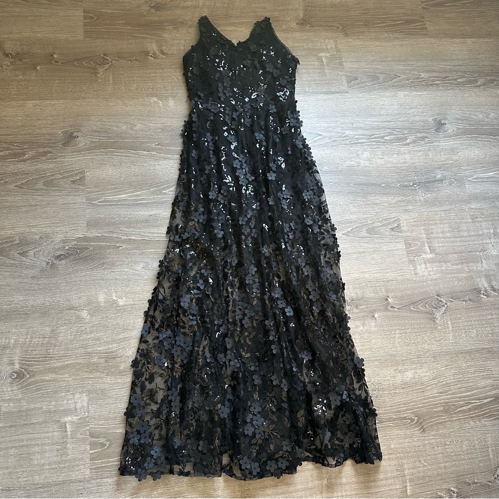 Xscape Black Sequin & Flower Gown